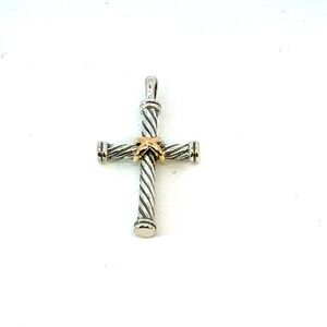 David Yurman 18k Gold & Sterling Silver Cross Pendant Estate DY633